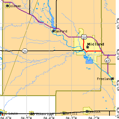 Zip code 48640 close-up map