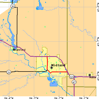 Zip code 48642 close-up map