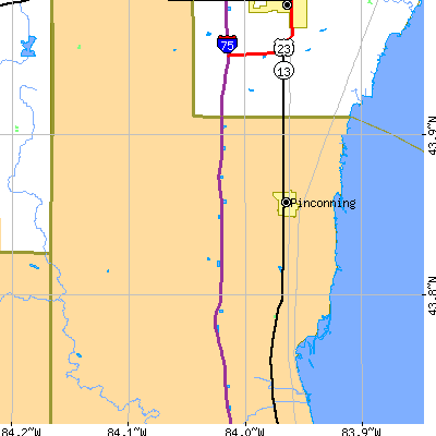 Zip code 48650 close-up map