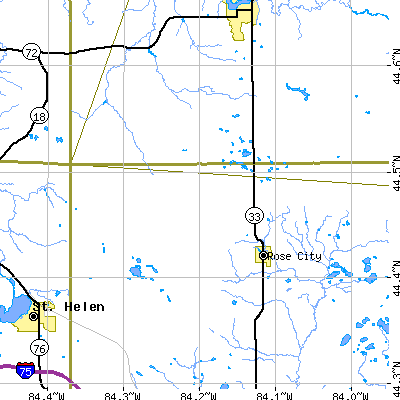 Zip code 48654 close-up map