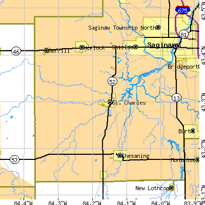 Zip code 48655 close-up map