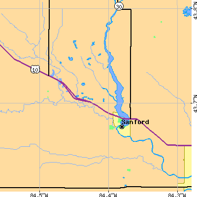 Zip code 48657 close-up map