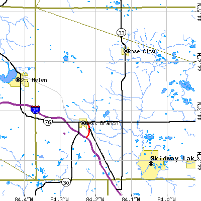 Zip code 48661 close-up map