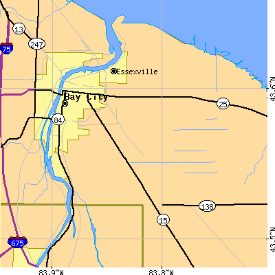 Zip code 48708 close-up map