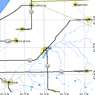 Zip code 48723 close-up map