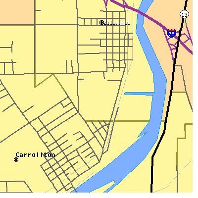 Zip code 48724 close-up map