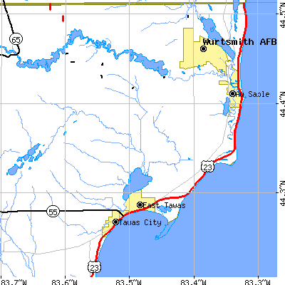 Zip code 48730 close-up map