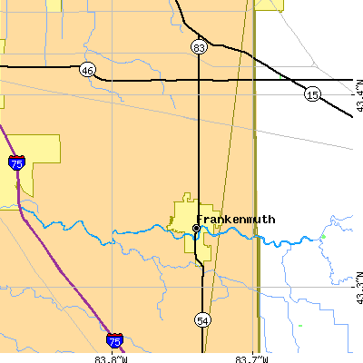 Zip code 48734 close-up map