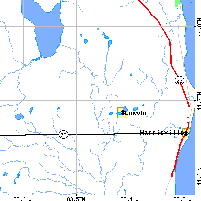 Zip code 48742 close-up map