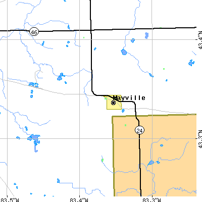 Zip code 48744 close-up map