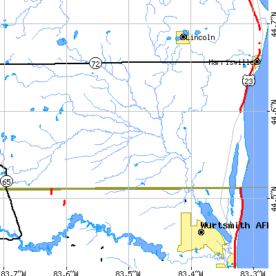 Zip code 48745 close-up map