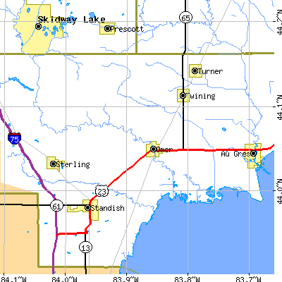 Zip code 48749 close-up map