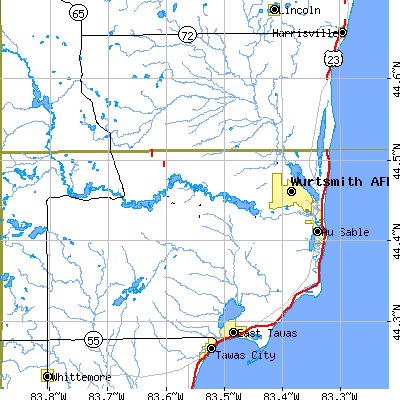 Zip code 48750 close-up map