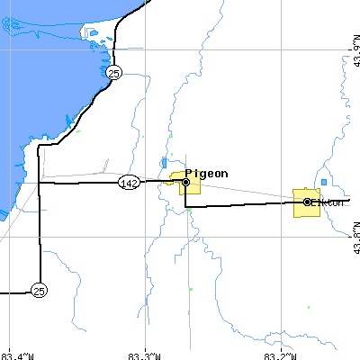 Zip code 48755 close-up map