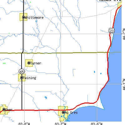 Zip code 48765 close-up map