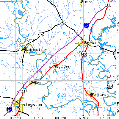 Zip code 35443 close-up map