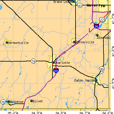Zip code 48813 close-up map