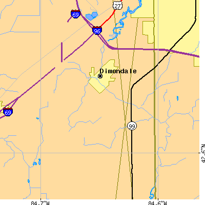Zip code 48821 close-up map