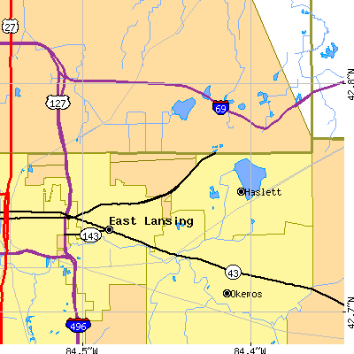 Zip code 48823 close-up map