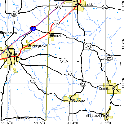 Zip code 71835 close-up map