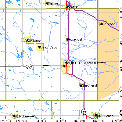 Zip code 48858 close-up map