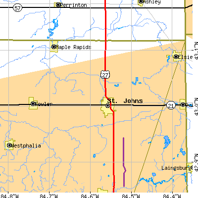 Zip code 48879 close-up map