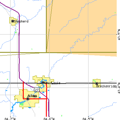 Zip code 48880 close-up map
