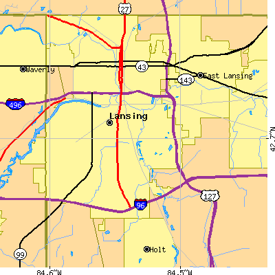 Zip code 48910 close-up map