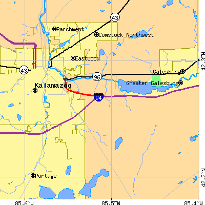 Zip code 49001 close-up map