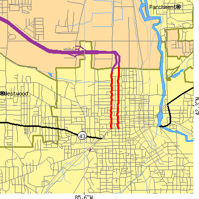 Zip code 49007 close-up map