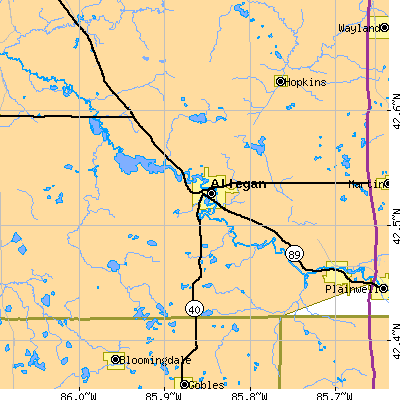 Zip code 49010 close-up map