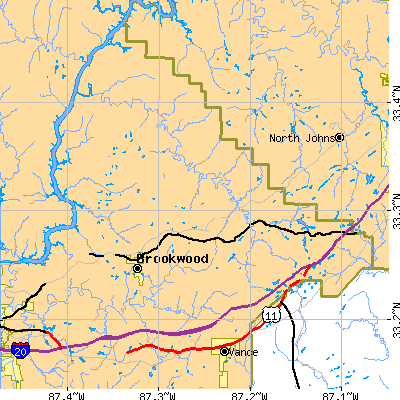 Zip code 35444 close-up map