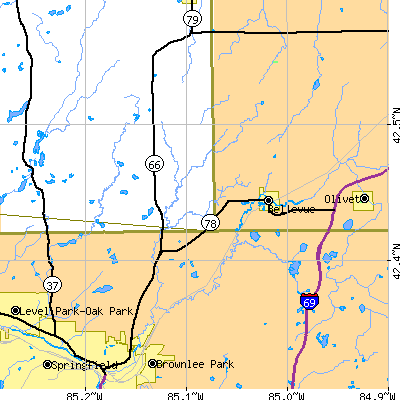 Zip code 49021 close-up map