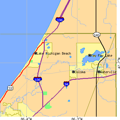 Zip code 49038 close-up map