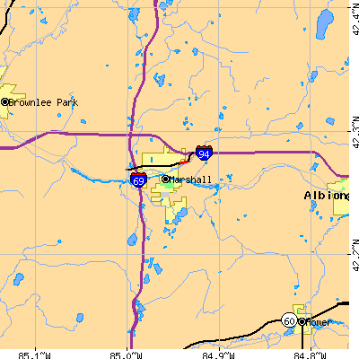 Zip code 49068 close-up map