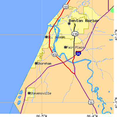 Zip code 49085 close-up map
