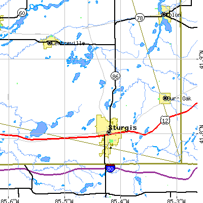 Zip code 49091 close-up map