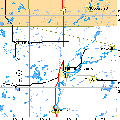 Zip code 49093 close-up map
