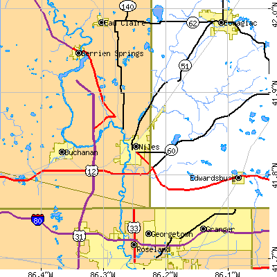 Zip code 49120 close-up map
