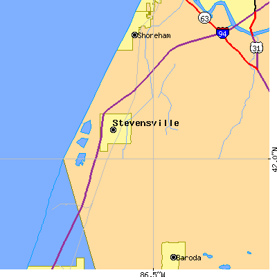 Zip code 49127 close-up map