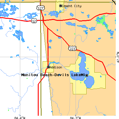 Zip code 49220 close-up map