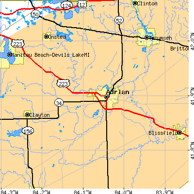 Zip code 49221 close-up map