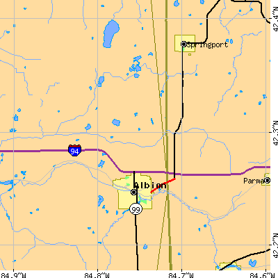 Zip code 49224 close-up map