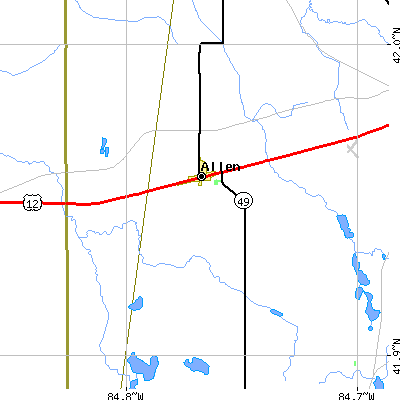 Zip code 49227 close-up map