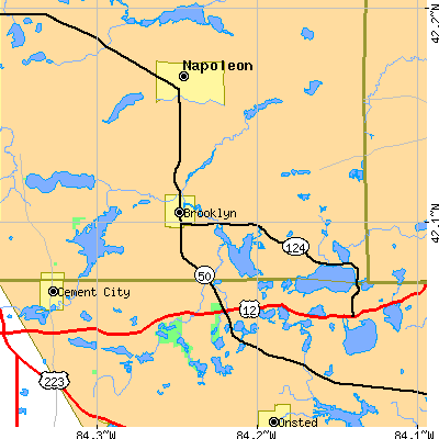 Zip code 49230 close-up map