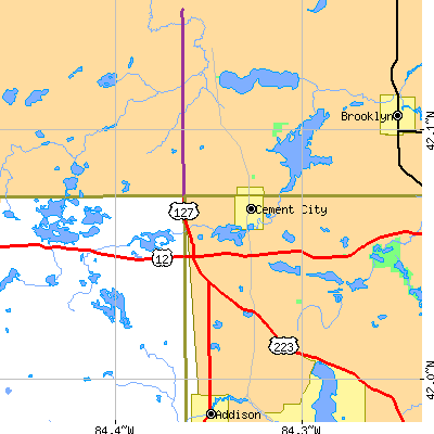 Zip code 49233 close-up map