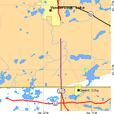 Zip code 49234 close-up map