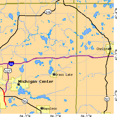 Zip code 49240 close-up map