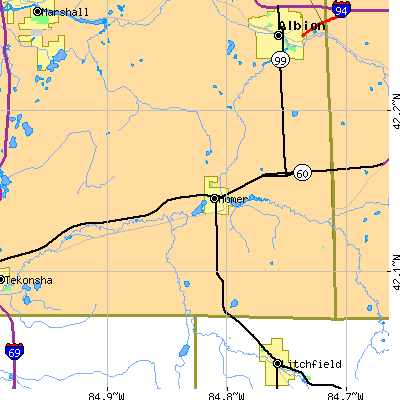 Zip code 49245 close-up map