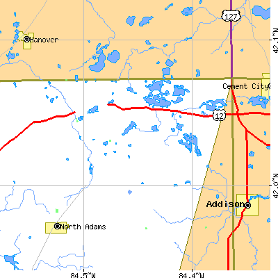 Zip code 49249 close-up map